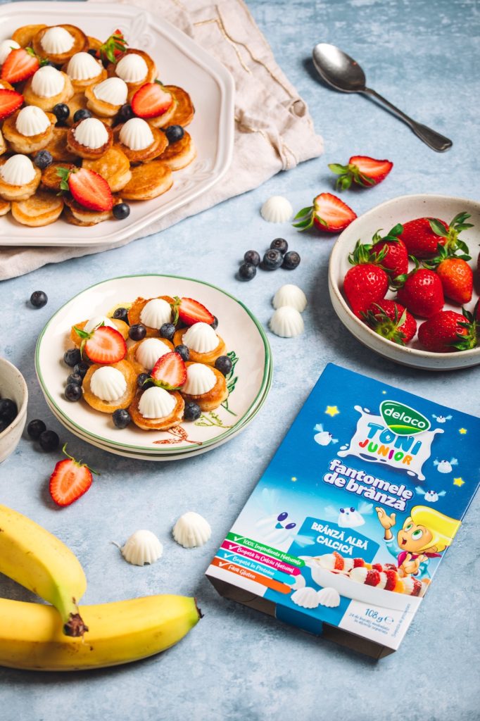 pancakes pentru copii din banane, fără ou și cu brânză calcică Delaco Junior