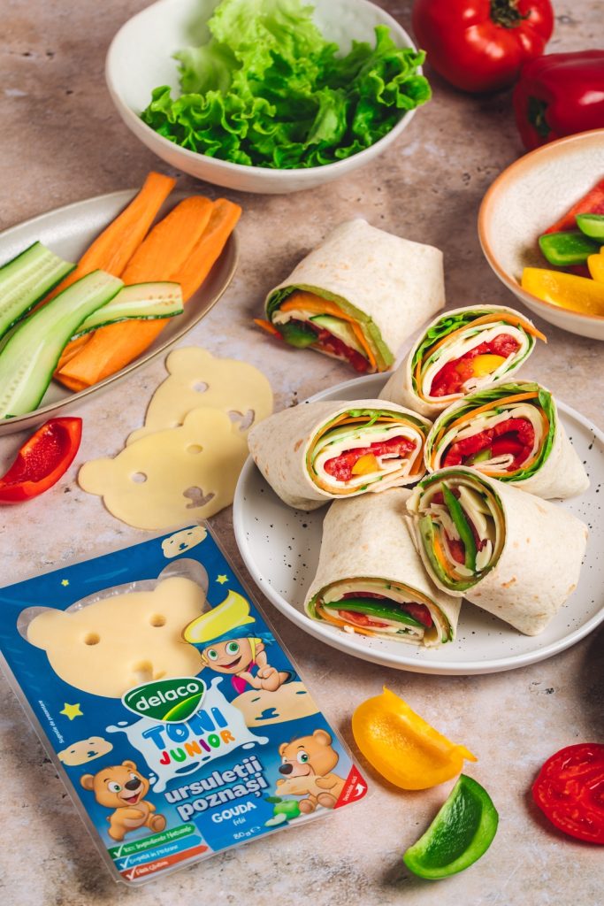 Wrap cu legume colorate și felii de Gouda Ursuleții Poznași Delaco Junior